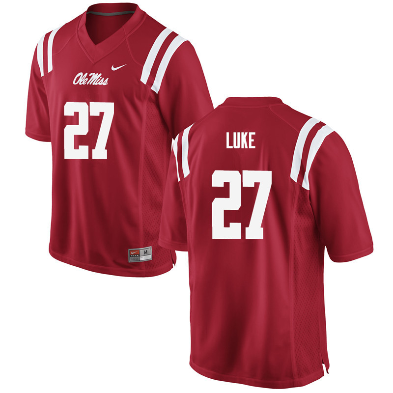 Men Ole Miss Rebels #27 Cale Luke College Football Jerseys-Red - Click Image to Close